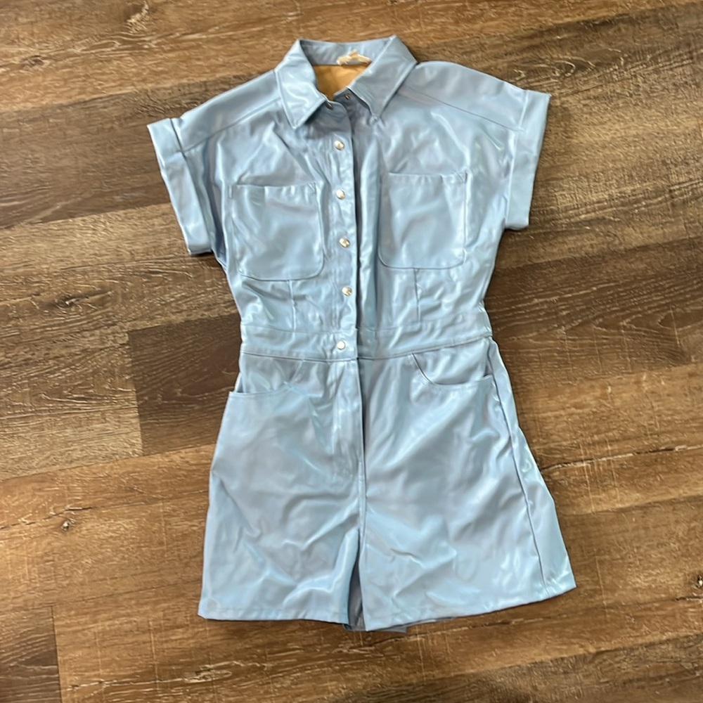 ENTRO - Light blue leather romper